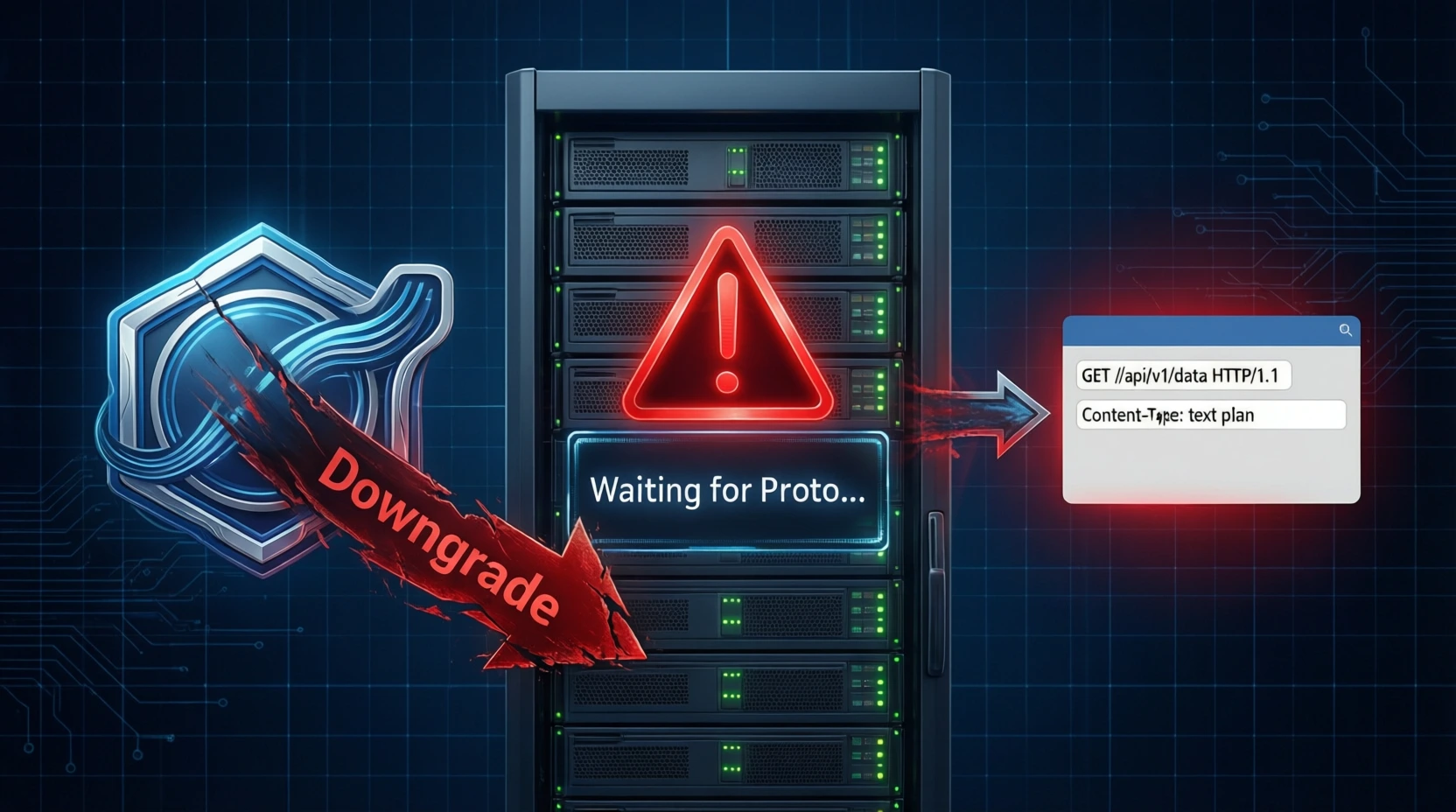 gRPC → HTTP downgrade attack - the backend was waiting for Proto, and you stuck text requests