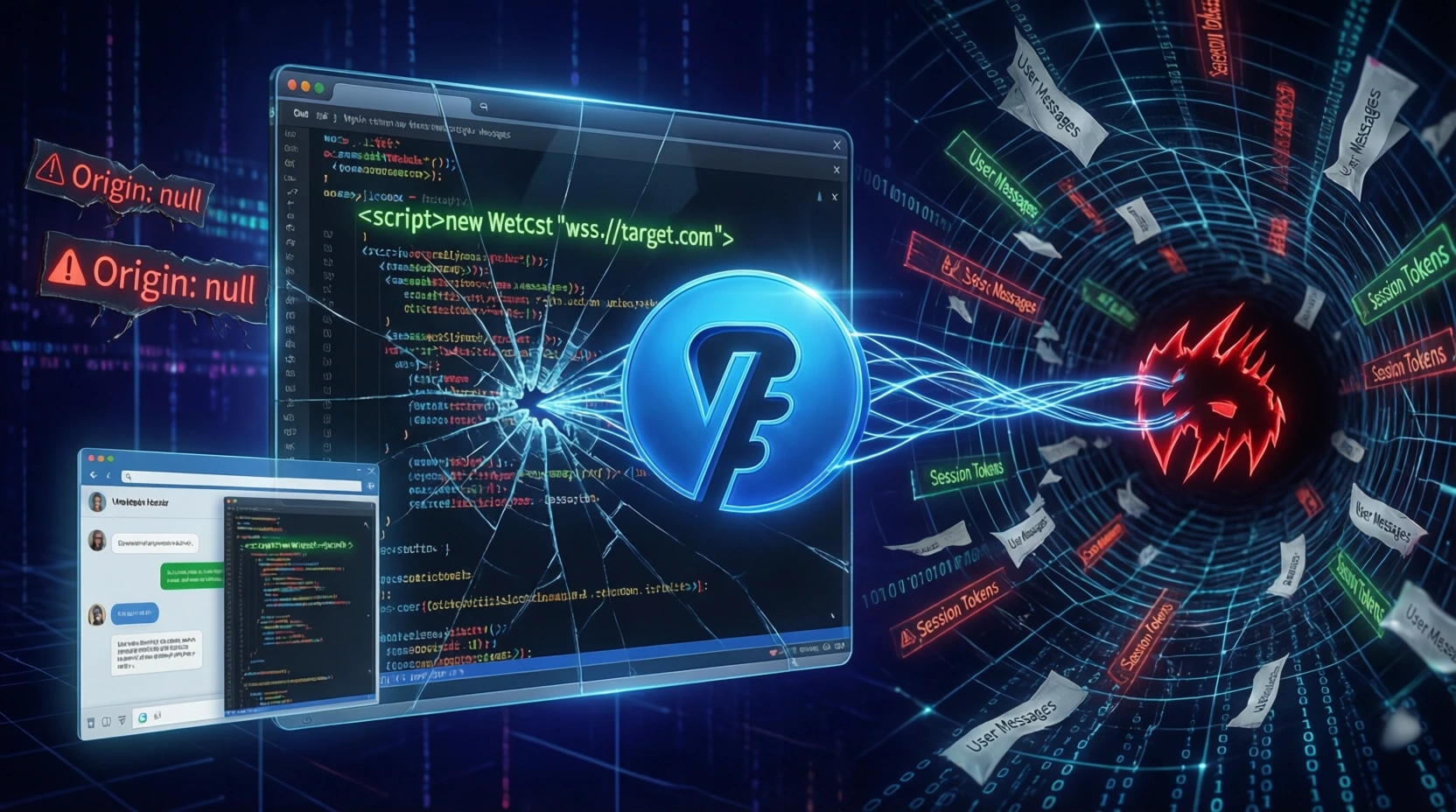 WebSocket Hijacking через CSRF - WS не проверяет Origin? Засунь new WebSocket('wss://target.com') в свой HTML, перехвати чужие сообщения